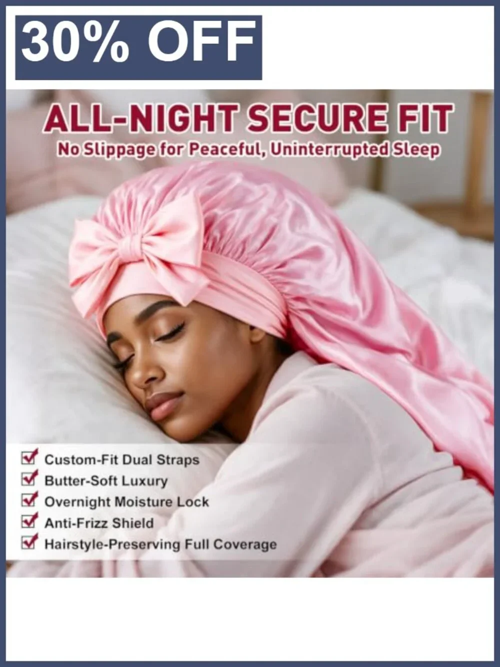 2 Pack Satin Bonnets for Sleeping Long Hair Braids Adjustable